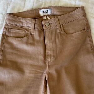 PAIGE Women's Coated Tan Wide Leg Jeans-style Anessa